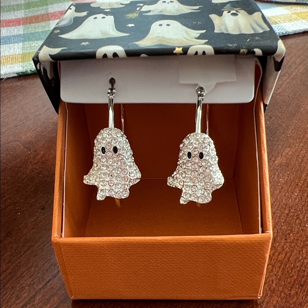 Sparkling Silver Ghost Hoop Earrings, New!